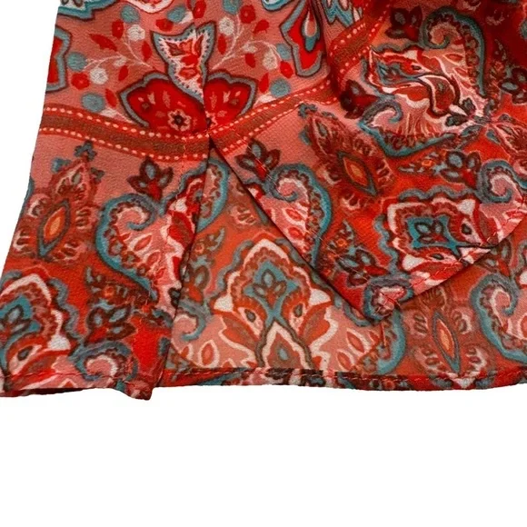 Belle by Kim Gravel Size XXS Paisley Print Bell Sleeve Blouse Top Side Slit NEW - Picture 9 of 15